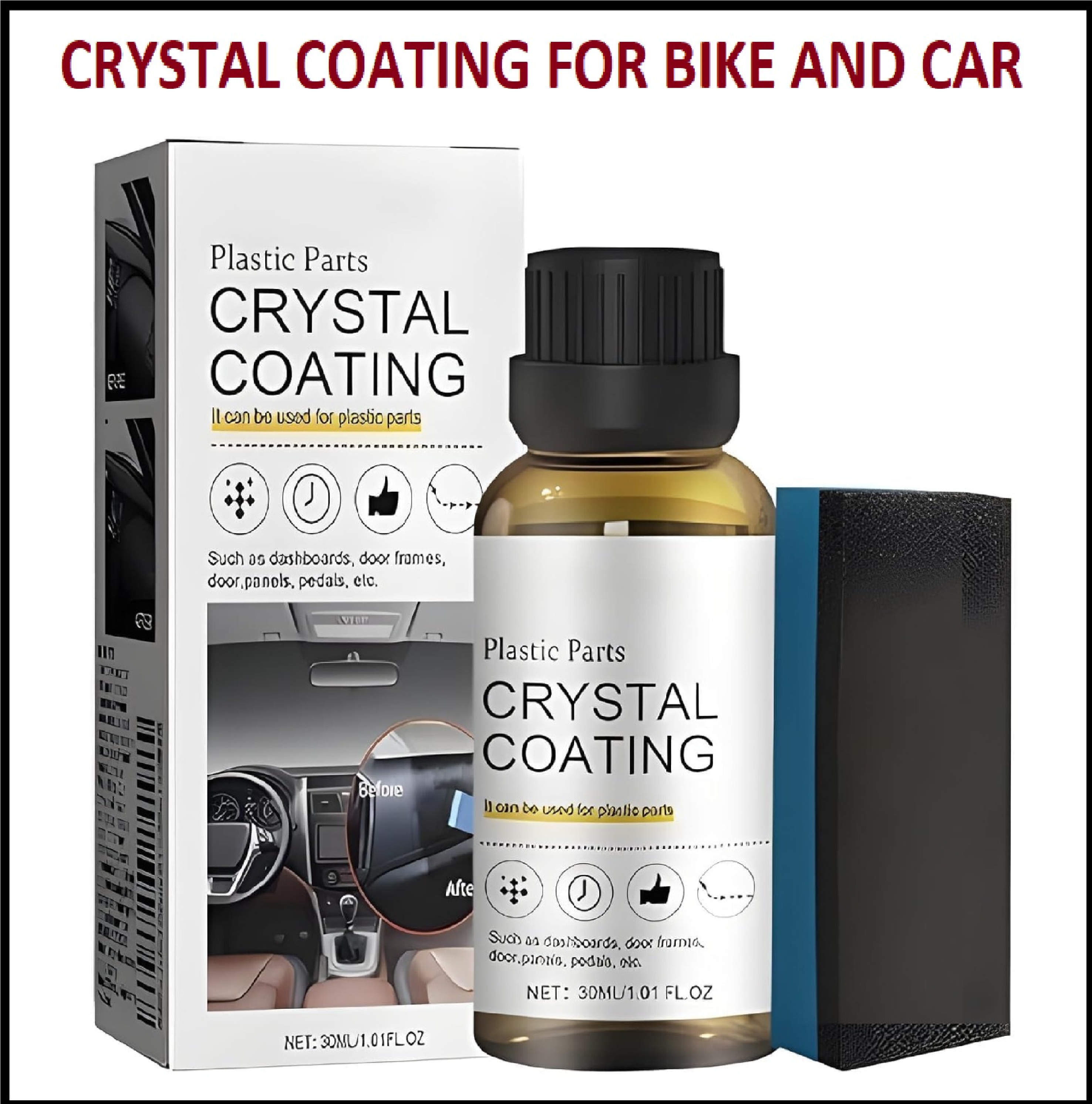  Crystal Coating for Car Bike Plastic Parts | 30ml PVC Restorer for Car Revitalizing Plastic Crystal Coating Cleaner Polish Shining ( Pack of 1 )